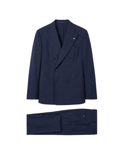 Manuel Ritz Blue Double-Breasted Peak-Lapel Suit for men