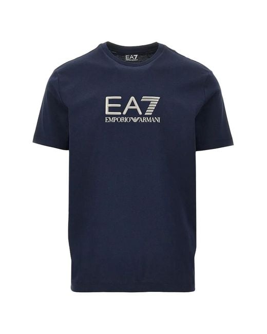 EA7 Blue Logo-Print T-Shirt for men