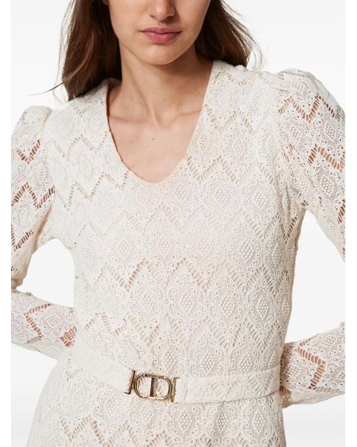 Twinset White Macramé Lace Mini Dress