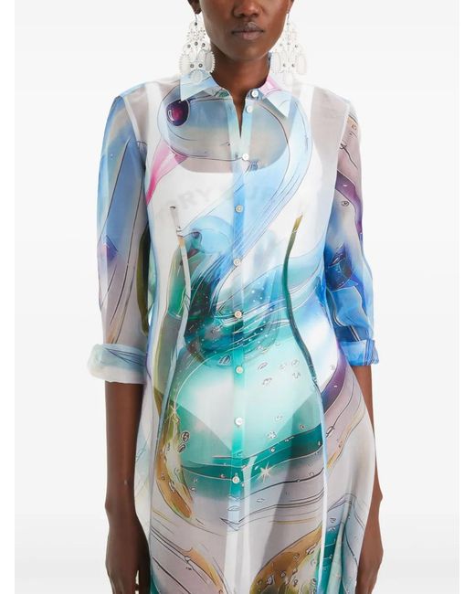 Tory Burch Blue Silk Organza Shirtdress