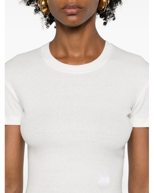 Nanushka White Logo-Embroidered Ribbed T-Shirt