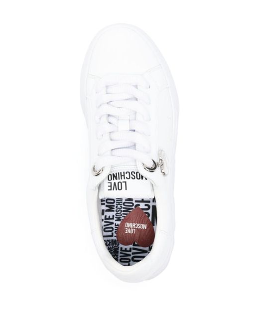 Moschino White Logo-patch Leather Sneakers