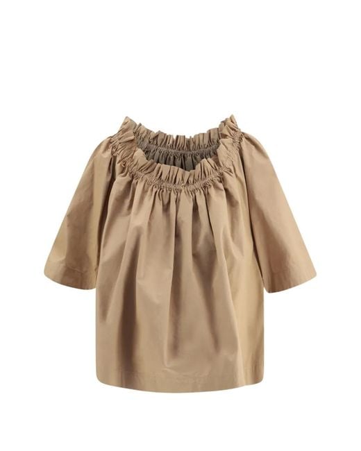 Saint Laurent Natural Ruffled Gathered Top