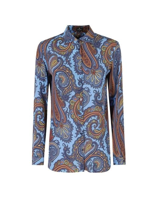 Etro Blue Paisley-Print Silk Shirt