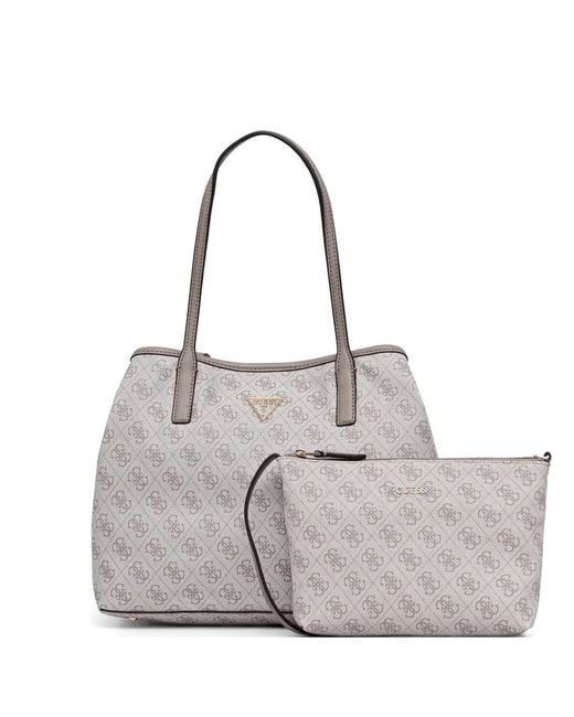 Guess Gray Victtoria Monogram-Pattern Logo-Plaque Tote Bag