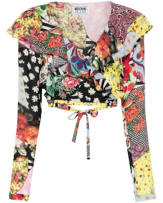 Moschino Yellow Abstract-Pattern Print Wrap Top