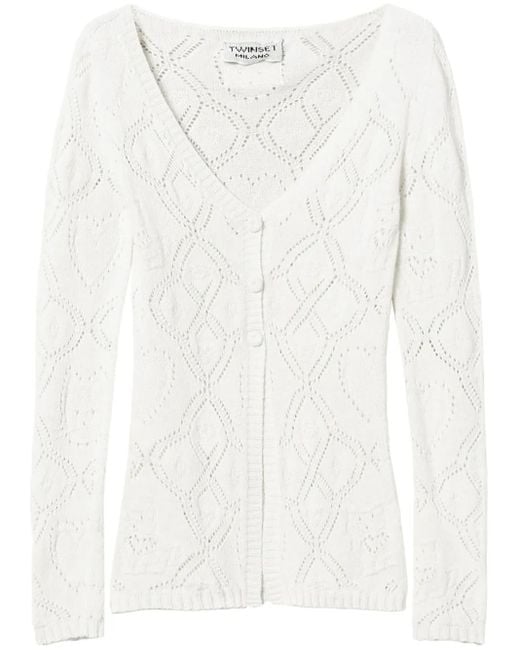 Twinset White Pointelle-Knit Cardigan