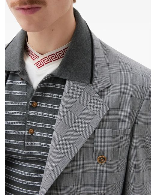 Versace Gray Prince Of Wales Wool Blazer for men