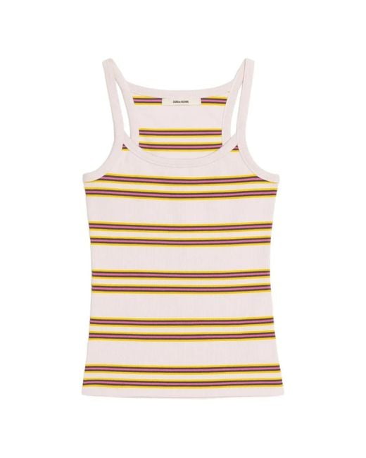 Zadig & Voltaire Natural Striped Ribbed Tank Top