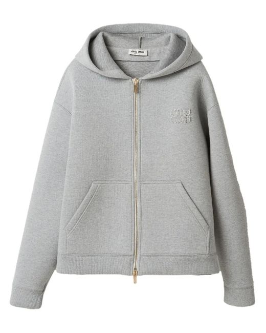 Miu Miu Gray Logo-appliqué Cotton Hoodie
