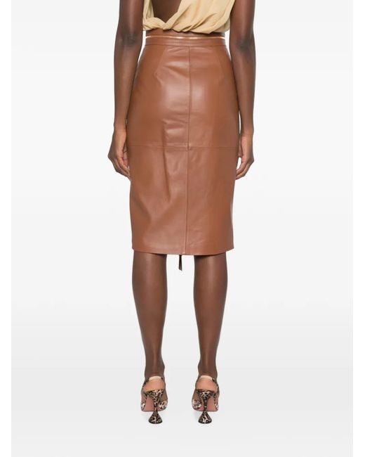 Elisabetta Franchi Brown Zip-Detail Midi Pencil Skirt