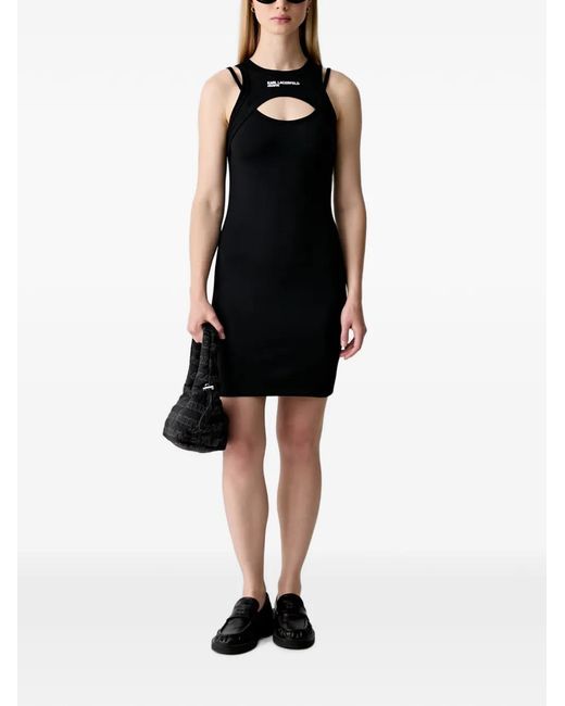 Karl Lagerfeld Black Cut-Out Logo-Embroidered Mini Dress