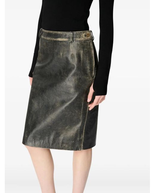 MARINE SERRE Gray Moon Leather Midi Skirt