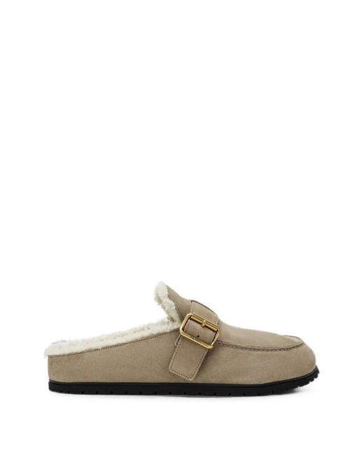 Prada White Slipper Mit Shearling-Futter