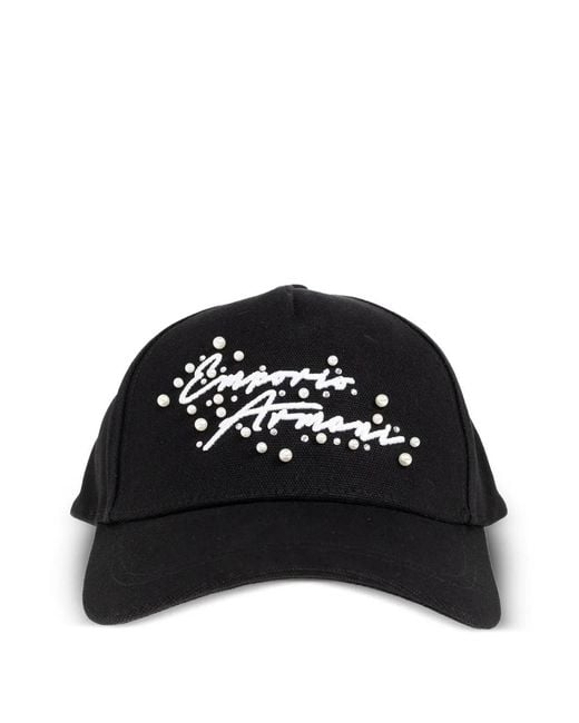Emporio Armani Black Beaded Script Baseball Cap