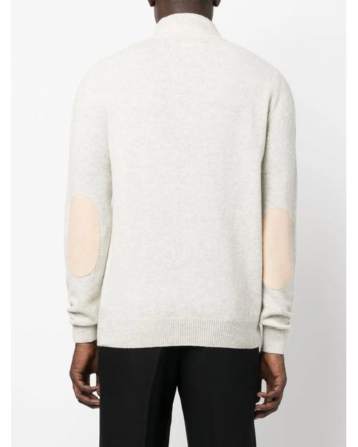 Barbour White Button-Plack Detail Knit Jumper for men
