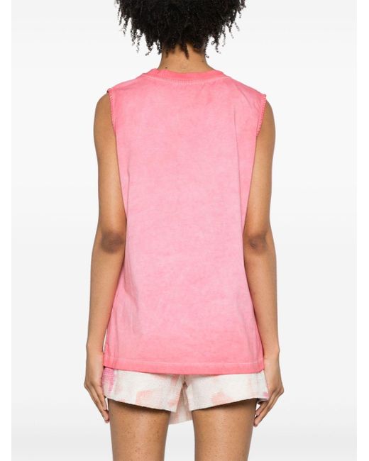 MSGM Pink Logo-embroidered Cotton Tank Top