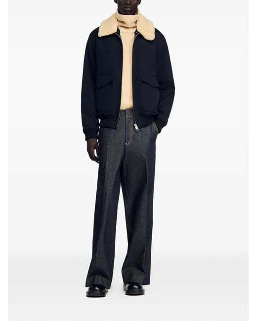 Sandro Black Removable Collar Jacket for men