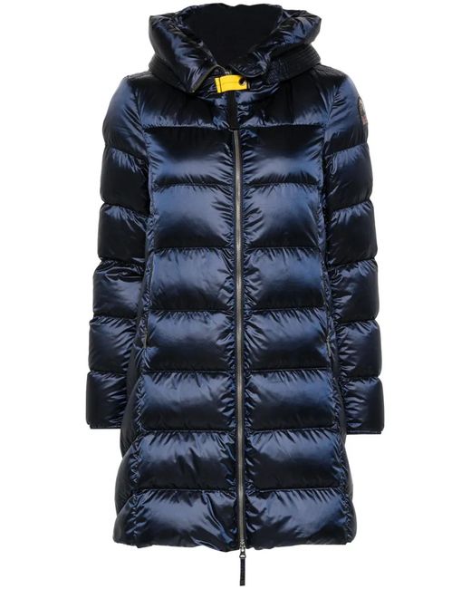 Parajumpers Blue Puffer Coat With Quilted Design And Hood