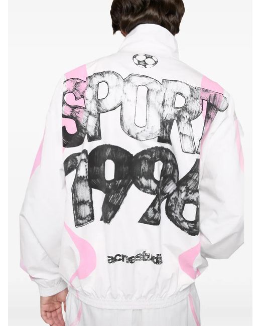 Acne White Technical Jacket With Logo