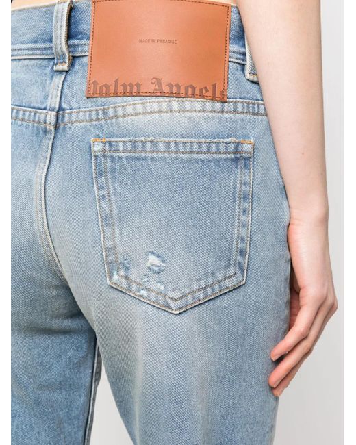 Palm Angels Blue Straight Jeans With Logo