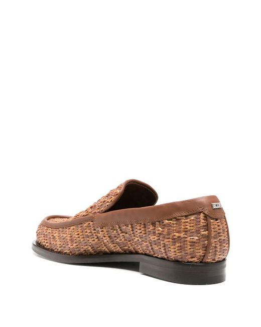 Gcds Brown Monogram-Embossed Raffia Loafers