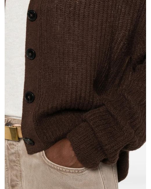 Closed Brown Ribbed-Knit V-Neck Cardigan