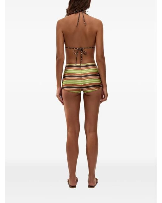 Faithfull The Brand Green Rocio Striped Bikini Shorts