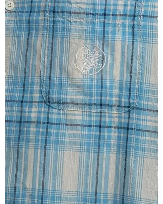 Thisisneverthat Blue Checked Embroidered Shirt for men