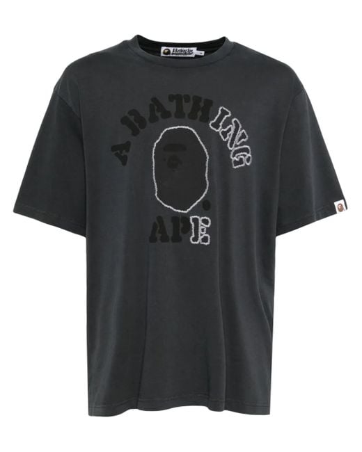A Bathing Ape Black Garment Dye College Tee for men