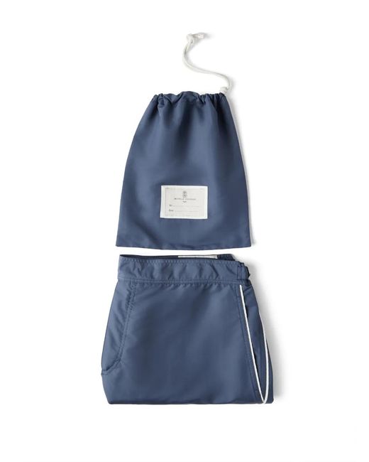 Brunello Cucinelli Blue Tabbed Waistband Piping Swim Shorts for men