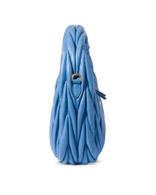 Miu Miu Blue Wander Matelassé Nappa Leather Tote Bag