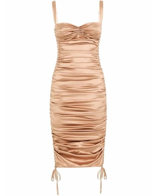 Dolce & Gabbana Natural Ruched Mid-Length Dress