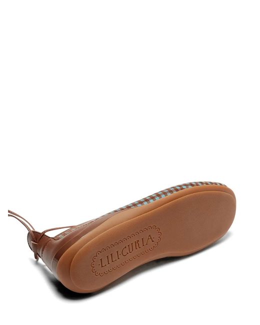 LILI CURIA Brown Isolde Ghillie Lace-Up Checked Ballerina