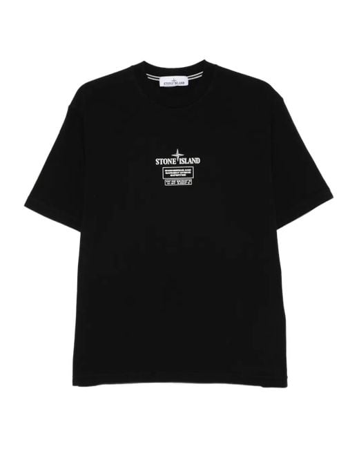 Camiseta de algodón con logo estampado Stone Island de hombre de color Black