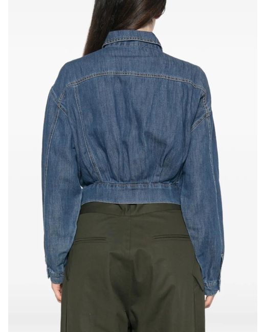 Jijil Blue Belted Cropped Denim Jacket