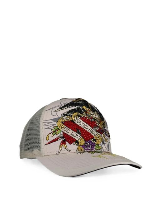 Ed Hardy Natural Rhinestone-Embellished Eagle-Print Hat for men