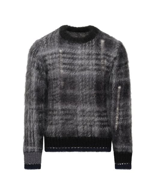 Sacai Gray Plaid Mohair-Blend Sweater for men