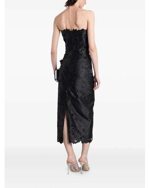 Costarellos Black Astelle Floral-Lace Strapless Midi Dress