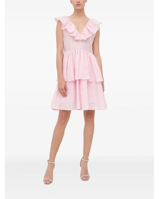 Custommade• Mini-Jurk Met Franje Details En Textuur in het Pink