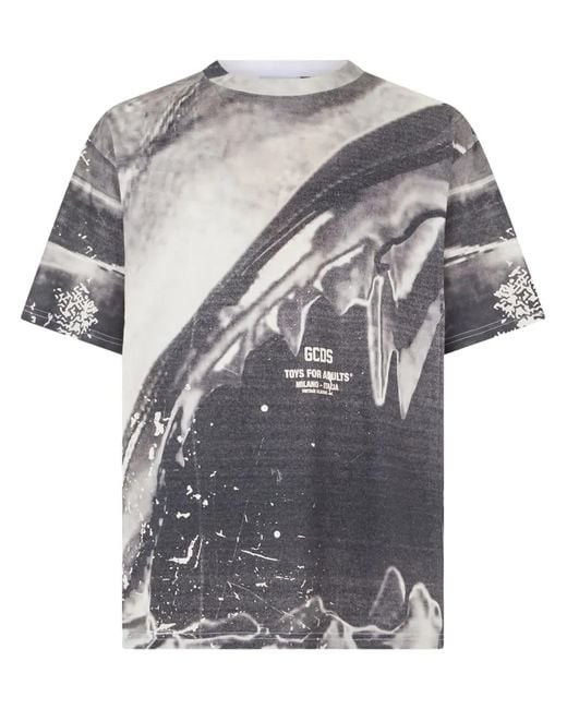Gcds Gray Graphic Oversized Cotton T-Shirt for men