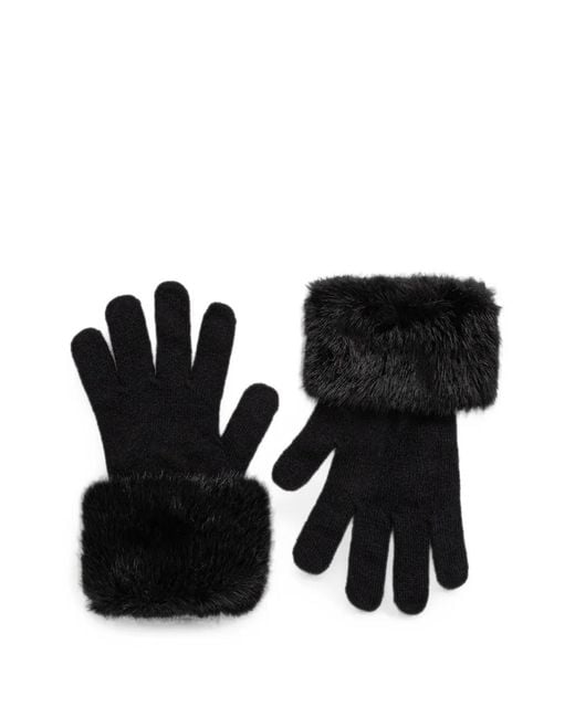 Guess Black Shaida Faux-Fur Trim Logo-Plaque Gloves