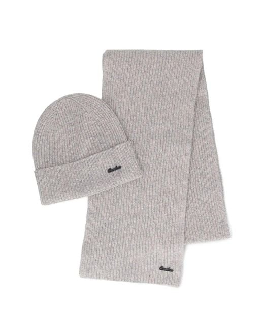Borsalino Gray Virgin-Wool Beanie And Scarf Set