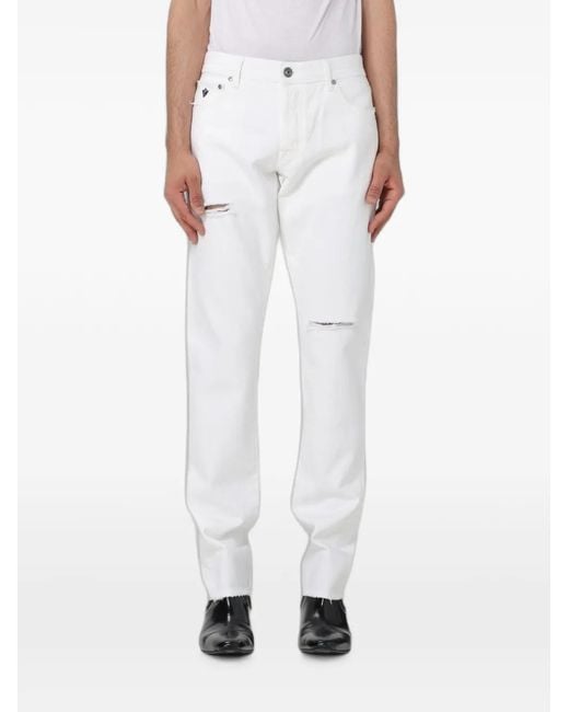 Victory Gate White Distressed Raw-Cut Jeans for men