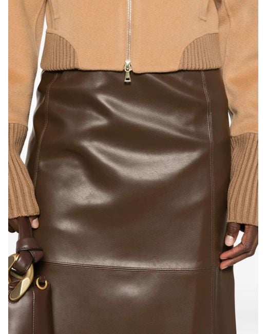 Max Mara Brown Midirock mit Einsätzen aus Faux-Leder