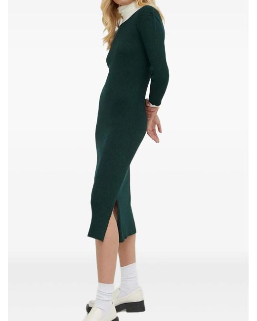 Bruuns Bazaar Green Ribbed Side-Split Midi Dress