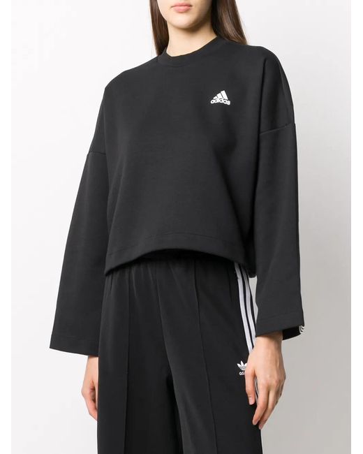 Adidas Black 3-Stripes Cropped Sweatshirt