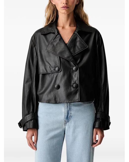 ARMANI EXCHANGE Black Double-Breasted Leather Jacket