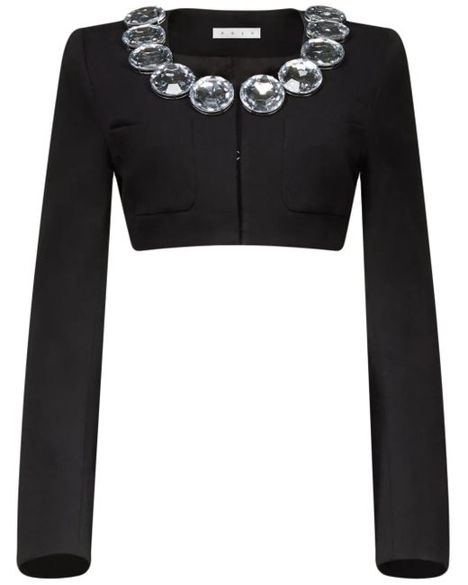 Area Black Cropped Embellished Wool-Twill Blazer