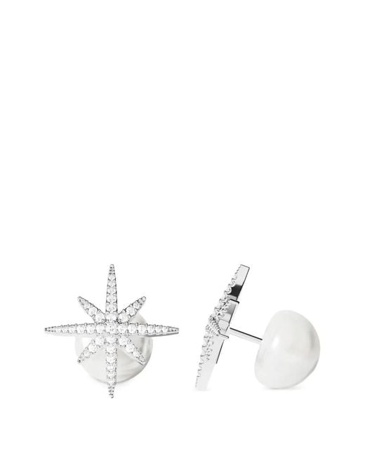 Apm Monaco White Météorites Star And Pearl Stud Earrings